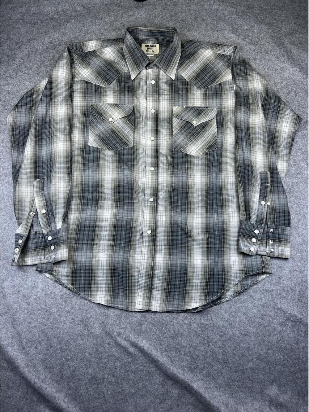 Pearl Snap Western Shirt Ruddock Long Sleeve Size 16.5x35 Plaid Cowboy Cut Farm